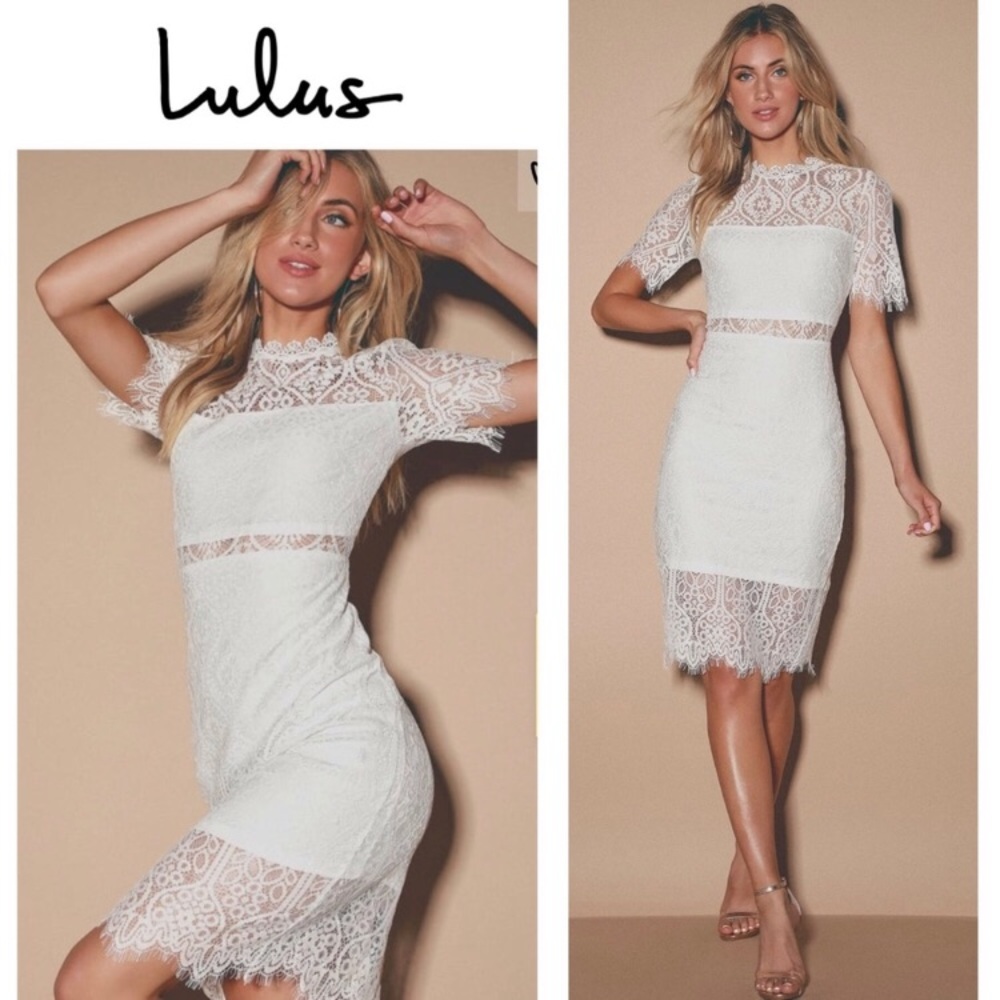 NEW LULUS REMARKABLE WHITE LACE DRESS MEDIUM
